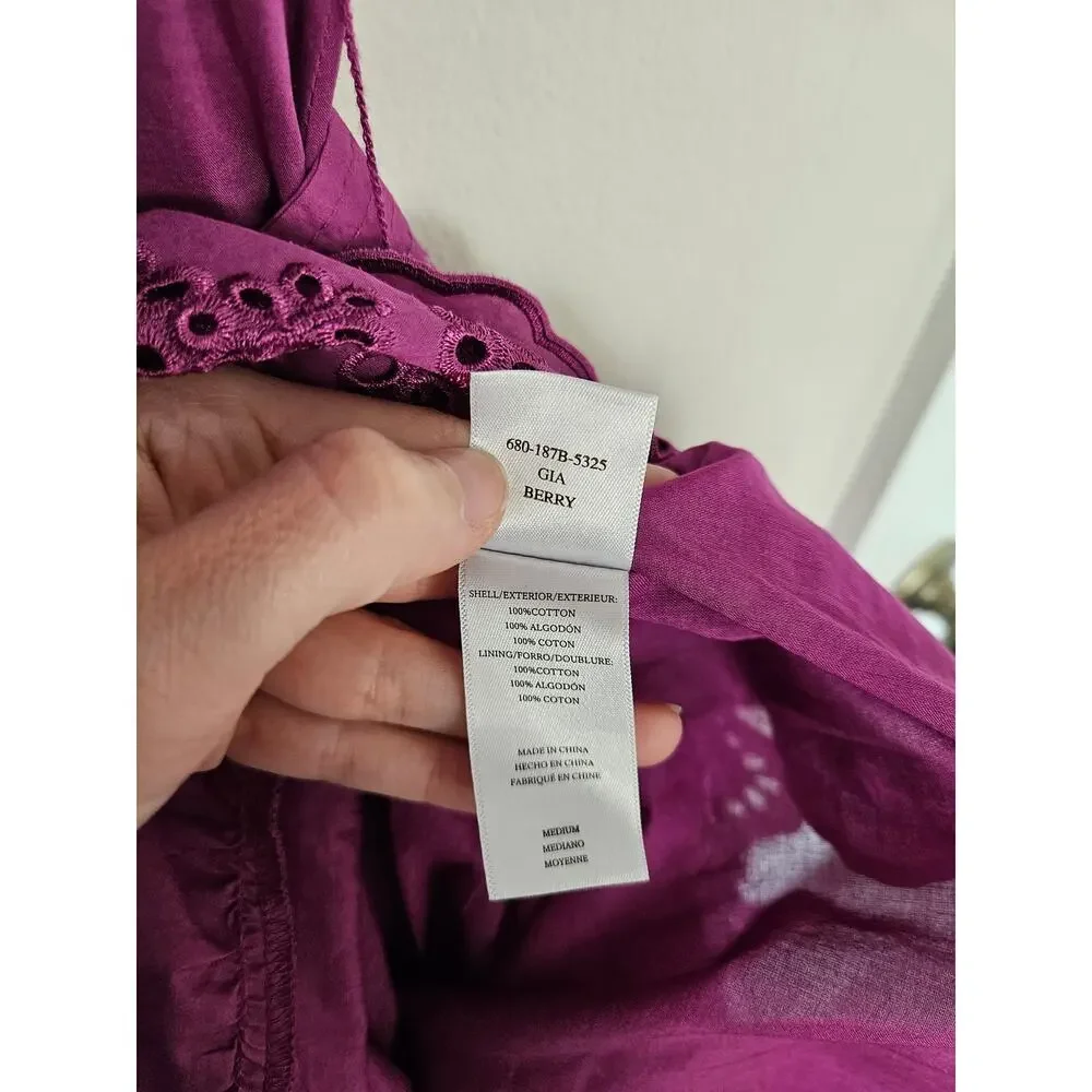 Rails Purple Magenta Berry Gia Dress Cotton Poplin Eyelet Midi Dress Size Medium